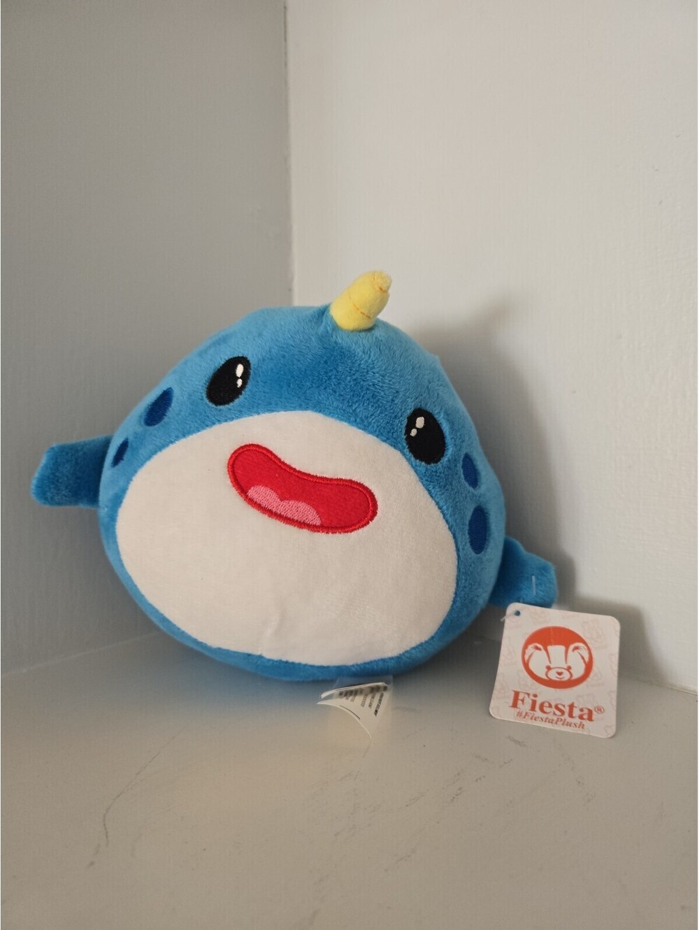Fiesta SOFT Blue White Cute Baby NARWHAL WHALE  6" Plush STUFFED ANIMAL Toy